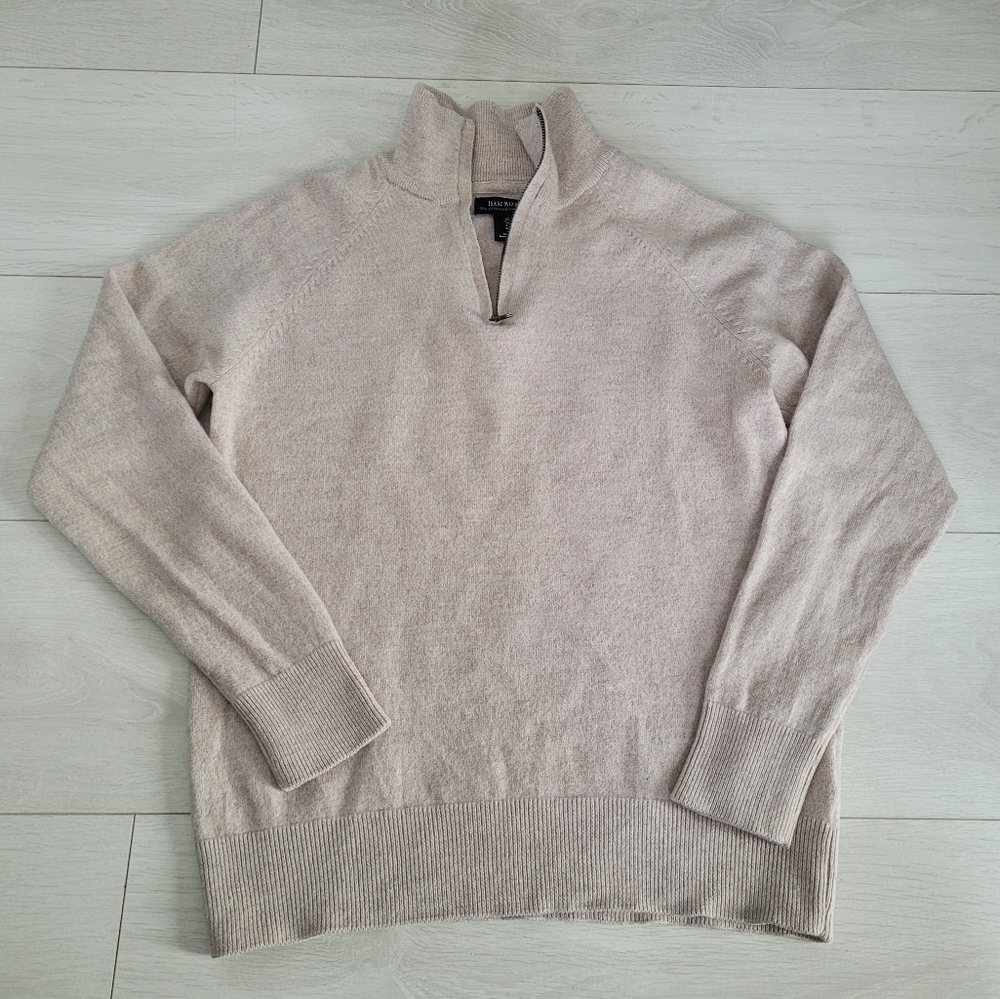 Isaac Mizrahi Cream 1/2 Zip 100% Merino Wool Sweater